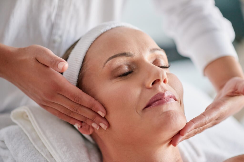 Woman at a med spa for anti-aging skin treatments