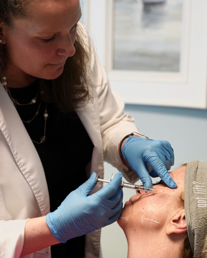 Female patient getting cheek filler injections at Boston Plastic Surgery