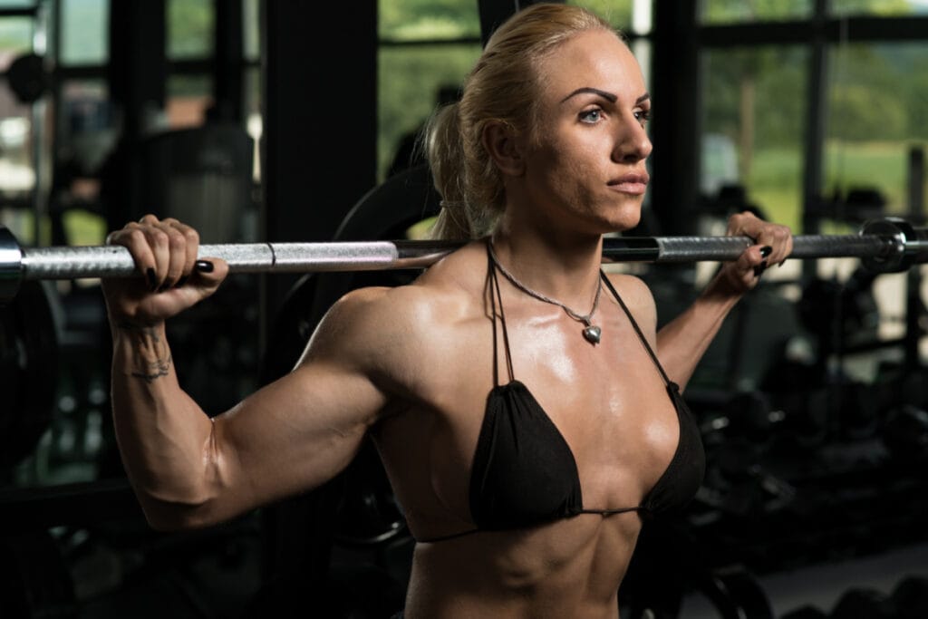 Female bodybuilder deadlifting weights